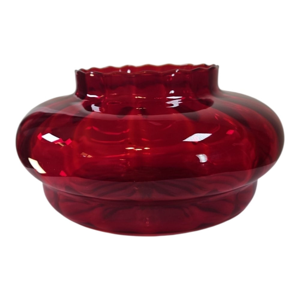 MCM Empoli Art Glass Optic Ruby Red Bowl Vase Lamp Base Scalloped Edge